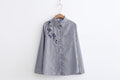 Autumn Floral Embroidery White Long Sleeve Women Blouses Blue Striped Shirt Cotton Casual Women Tops blusas mujer de moda 2018-black-S-JadeMoghul Inc.