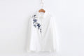 Autumn Floral Embroidery White Long Sleeve Women Blouses Blue Striped Shirt Cotton Casual Women Tops blusas mujer de moda 2018-white-S-JadeMoghul Inc.