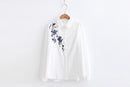 Autumn Floral Embroidery White Long Sleeve Women Blouses Blue Striped Shirt Cotton Casual Women Tops blusas mujer de moda 2018-white-S-JadeMoghul Inc.