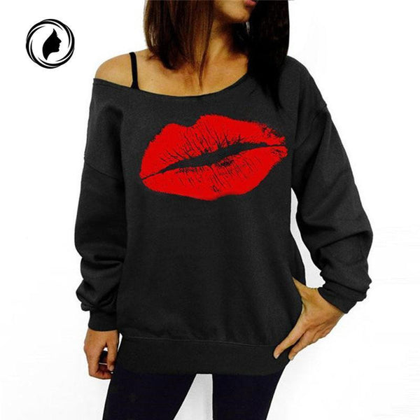 Autumn Hoodies Plus Size Women Sweatshirts Sexy Red Big Lips Printed Off Shoulder Long Sleeve harajuku Pullovers Hoodie 2018-Black and red lips-S-JadeMoghul Inc.