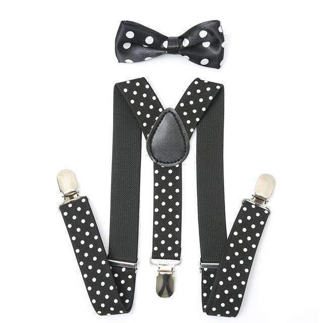 AWAYTR 2Pcs Baby Boys Suspenders Kids New Elastic Adjustable Clip-on Bowtie Suspenders Set Kids Polka Dot Suspender for Wedding-as show 1-JadeMoghul Inc.