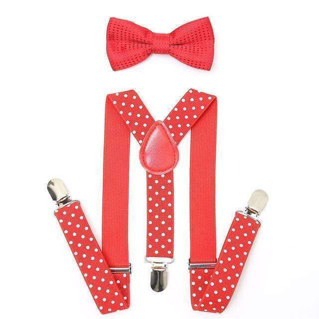 AWAYTR 2Pcs Baby Boys Suspenders Kids New Elastic Adjustable Clip-on Bowtie Suspenders Set Kids Polka Dot Suspender for Wedding-as show-JadeMoghul Inc.