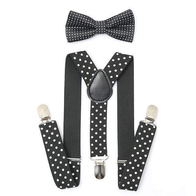 AWAYTR 2Pcs Baby Boys Suspenders Kids New Elastic Adjustable Clip-on Bowtie Suspenders Set Kids Polka Dot Suspender for Wedding-Black-JadeMoghul Inc.