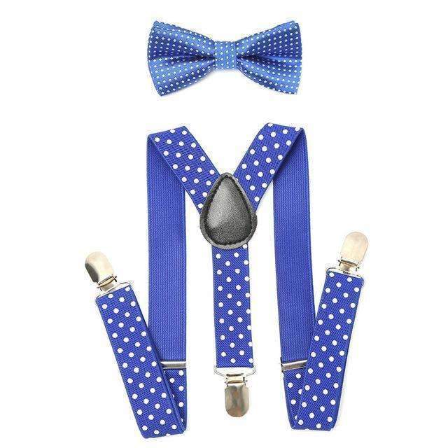 AWAYTR 2Pcs Baby Boys Suspenders Kids New Elastic Adjustable Clip-on Bowtie Suspenders Set Kids Polka Dot Suspender for Wedding-Blue-JadeMoghul Inc.