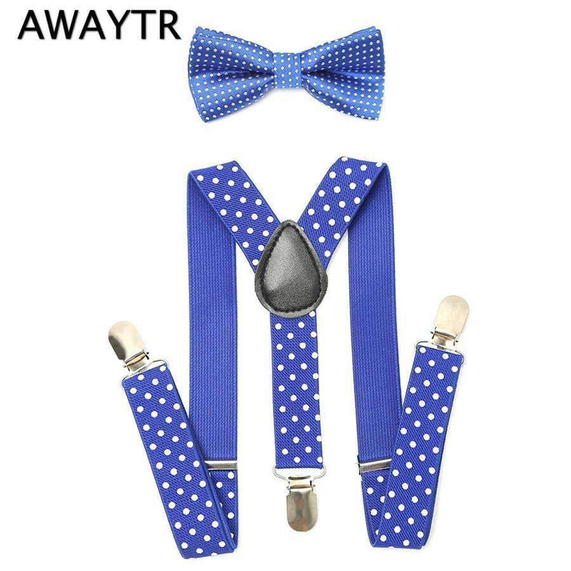 AWAYTR 2Pcs Baby Boys Suspenders Kids New Elastic Adjustable Clip-on Bowtie Suspenders Set Kids Polka Dot Suspender for Wedding-Blue-JadeMoghul Inc.