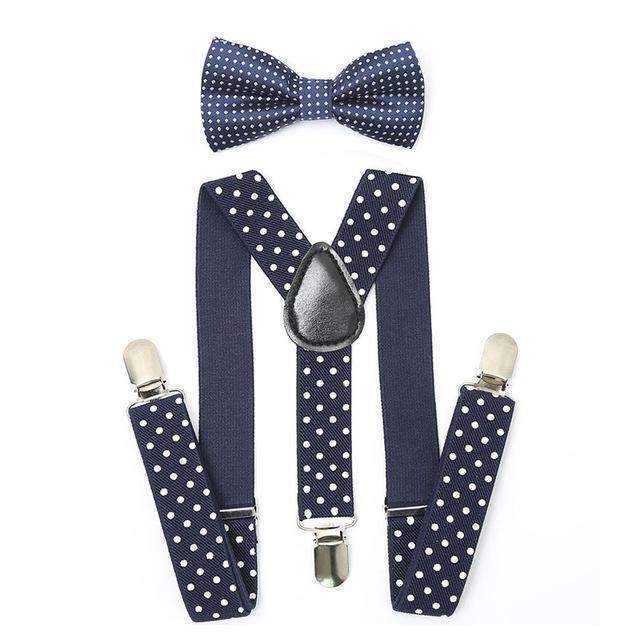 AWAYTR 2Pcs Baby Boys Suspenders Kids New Elastic Adjustable Clip-on Bowtie Suspenders Set Kids Polka Dot Suspender for Wedding-Navy-JadeMoghul Inc.