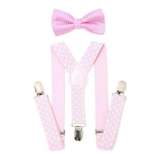 AWAYTR 2Pcs Baby Boys Suspenders Kids New Elastic Adjustable Clip-on Bowtie Suspenders Set Kids Polka Dot Suspender for Wedding-Pink-JadeMoghul Inc.