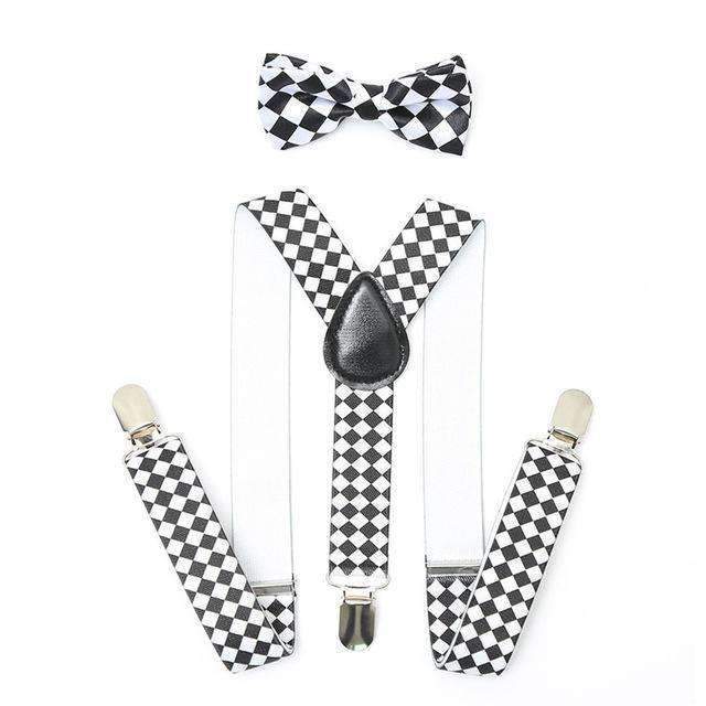 AWAYTR 2Pcs Baby Boys Suspenders Kids New Elastic Adjustable Clip-on Bowtie Suspenders Set Kids Polka Dot Suspender for Wedding-Plaid-JadeMoghul Inc.