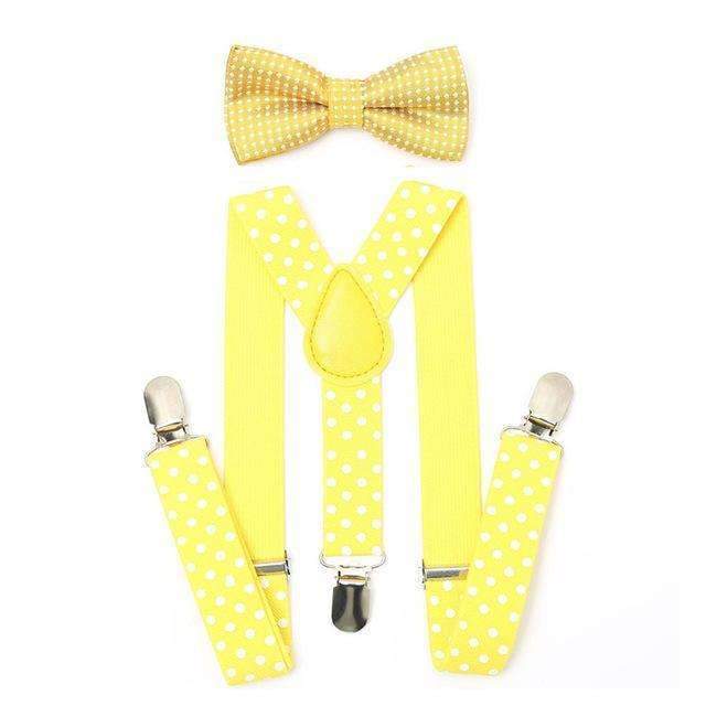 AWAYTR 2Pcs Baby Boys Suspenders Kids New Elastic Adjustable Clip-on Bowtie Suspenders Set Kids Polka Dot Suspender for Wedding-Yellow-JadeMoghul Inc.