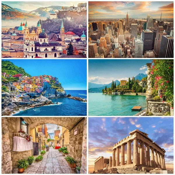 AZQSD Painting By Numbers DIY City Landscape Room Wall Art Unframed Oil Paint For Adults Home Decoration 50x40cm AExp