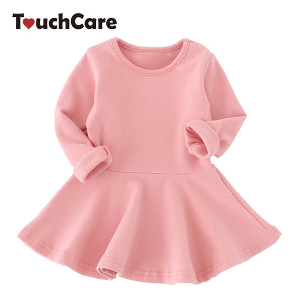 Babies & Kids Spring Autumn Candy Color Cotton Baby Girl Dresses Long Sleeve Solid Princess Dress Bow-knot O-neck Casual Kids Pleated Dresses AExp
