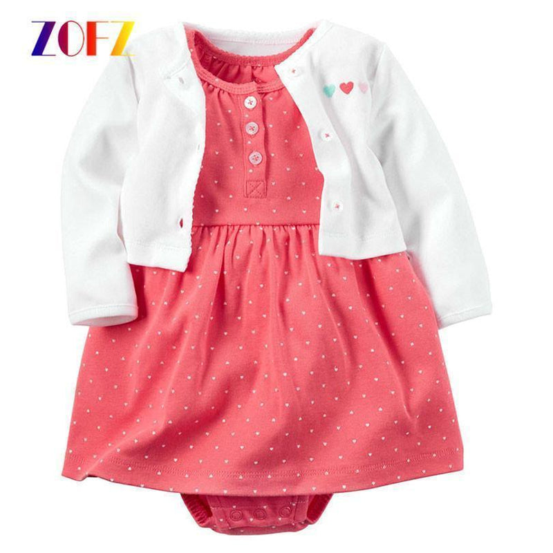 ZOFZ New baby Girl Dress Regular O-Neck 2pcs Dresses for Girls Cotton Floral Dresses with Long Sleeve Cardigan Baby Girl Clothes