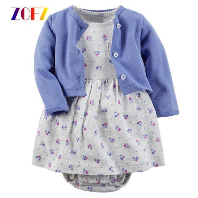 ZOFZ New baby Girl Dress Regular O-Neck 2pcs Dresses for Girls Cotton Floral Dresses with Long Sleeve Cardigan Baby Girl Clothes