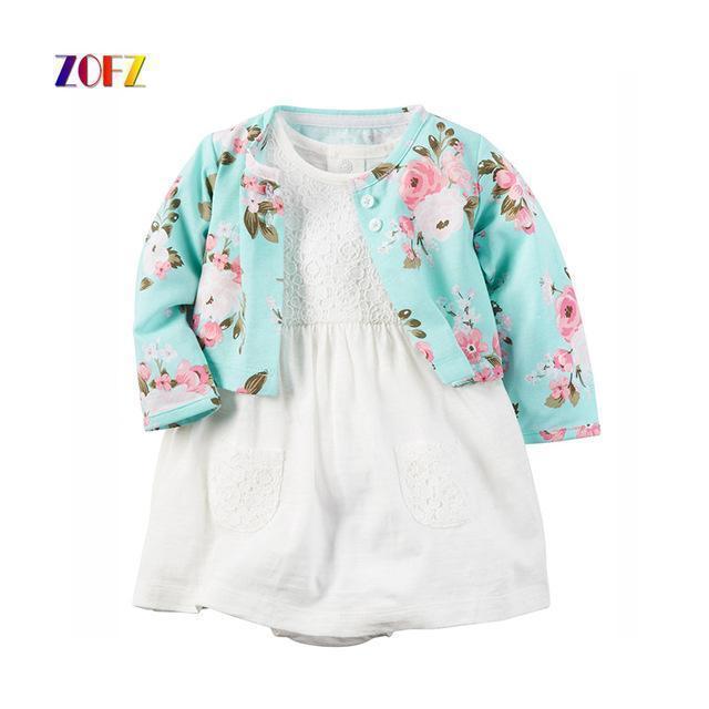 ZOFZ New baby Girl Dress Regular O-Neck 2pcs Dresses for Girls Cotton Floral Dresses with Long Sleeve Cardigan Baby Girl Clothes