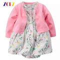 ZOFZ New baby Girl Dress Regular O-Neck 2pcs Dresses for Girls Cotton Floral Dresses with Long Sleeve Cardigan Baby Girl Clothes