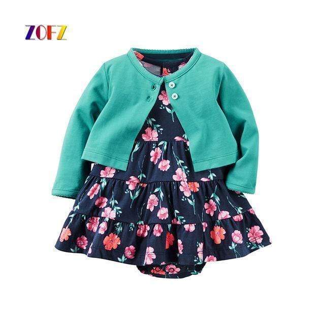 ZOFZ New baby Girl Dress Regular O-Neck 2pcs Dresses for Girls Cotton Floral Dresses with Long Sleeve Cardigan Baby Girl Clothes