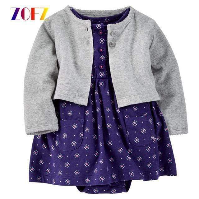 ZOFZ New baby Girl Dress Regular O-Neck 2pcs Dresses for Girls Cotton Floral Dresses with Long Sleeve Cardigan Baby Girl Clothes