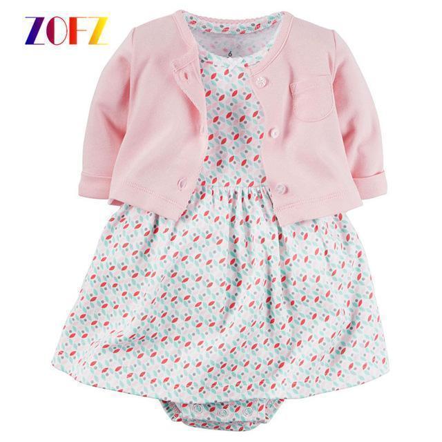 ZOFZ New baby Girl Dress Regular O-Neck 2pcs Dresses for Girls Cotton Floral Dresses with Long Sleeve Cardigan Baby Girl Clothes