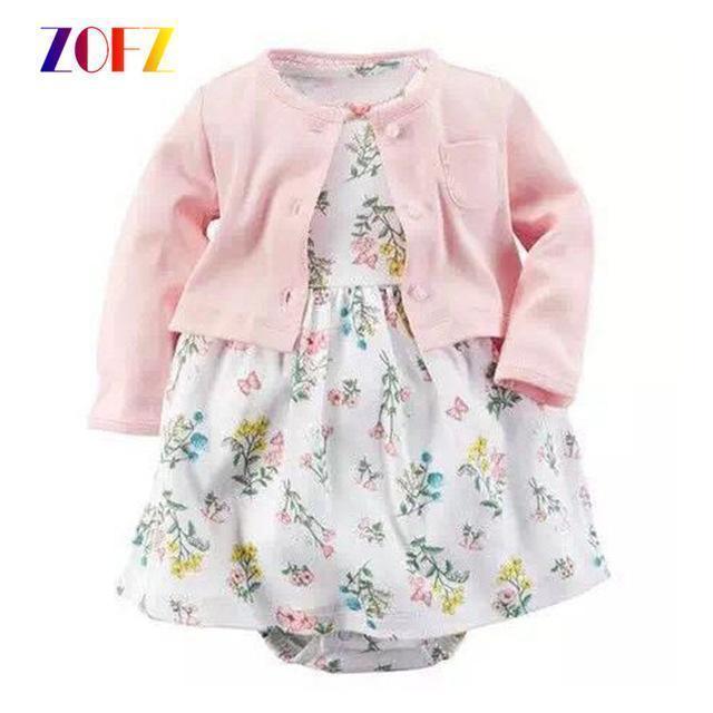 ZOFZ New baby Girl Dress Regular O-Neck 2pcs Dresses for Girls Cotton Floral Dresses with Long Sleeve Cardigan Baby Girl Clothes