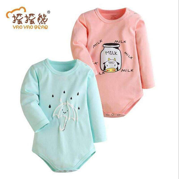 Baby Bodysuits Spring Autumn 2/3 PCS Baby Ropa Cotton Clothes Long Sleeve Baby Jumpsuit Little Kids Clothes Milk and Umbrella-2pcs as picture show-9M-JadeMoghul Inc.