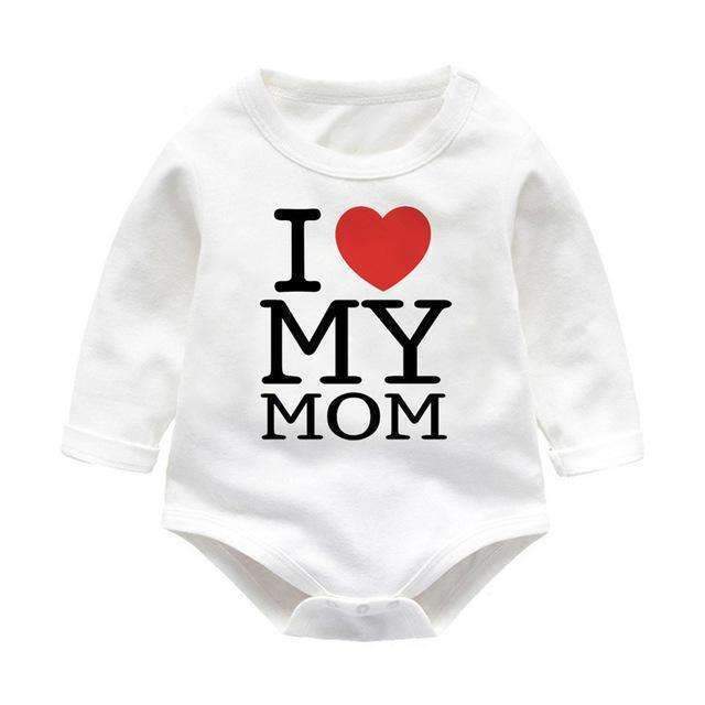 Baby Boy White Cotton I Love Mommy / Daddy Print Bodysuit-long sleeve romper 4-3M-JadeMoghul Inc.