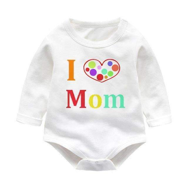 Baby Boy White Cotton I Love Mommy / Daddy Print Bodysuit-long sleeve romper 5-3M-JadeMoghul Inc.