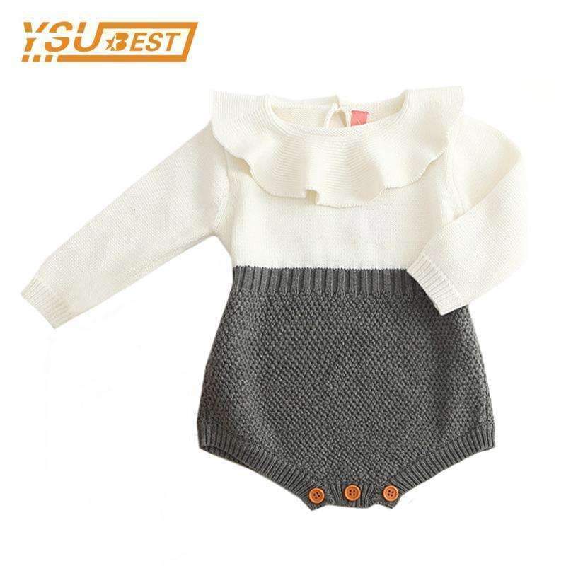 Baby Boys Infant Rompers Baby Girls Long Sleeve Jumpsuits Ruffles Princess Girl Sweet Knitted Overalls Infant Romper 70-100cm-Silver-3T-JadeMoghul Inc.