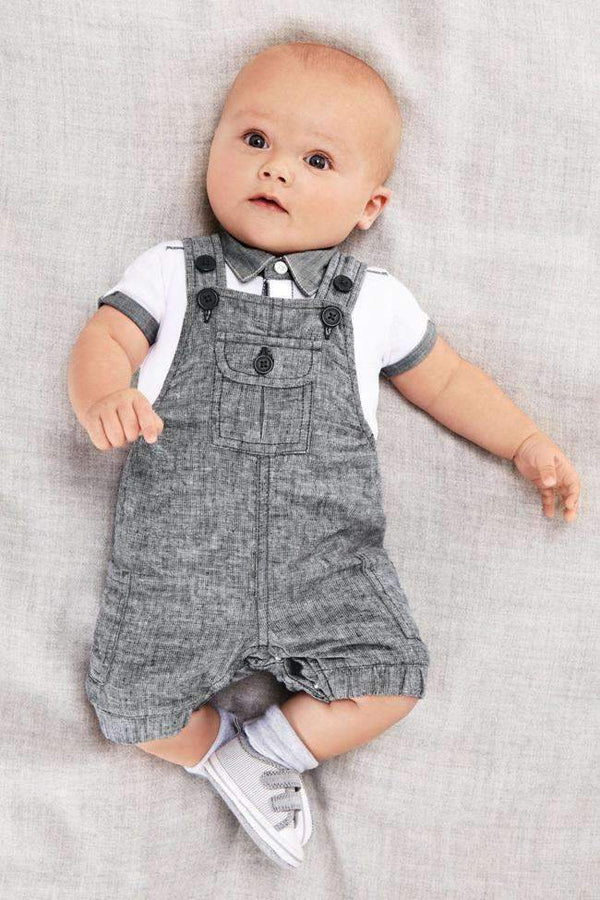 Baby Boys Short Sleeve T shirt And Overalls Set-Grey-12M-JadeMoghul Inc.