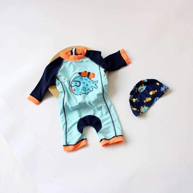 Baby Boys swimwear Sunblock Boys Long sleeve Hot Springs Swimwear kids Swimsuits Diving Surfing newborn Swimsuits with caps-110cm-JadeMoghul Inc.