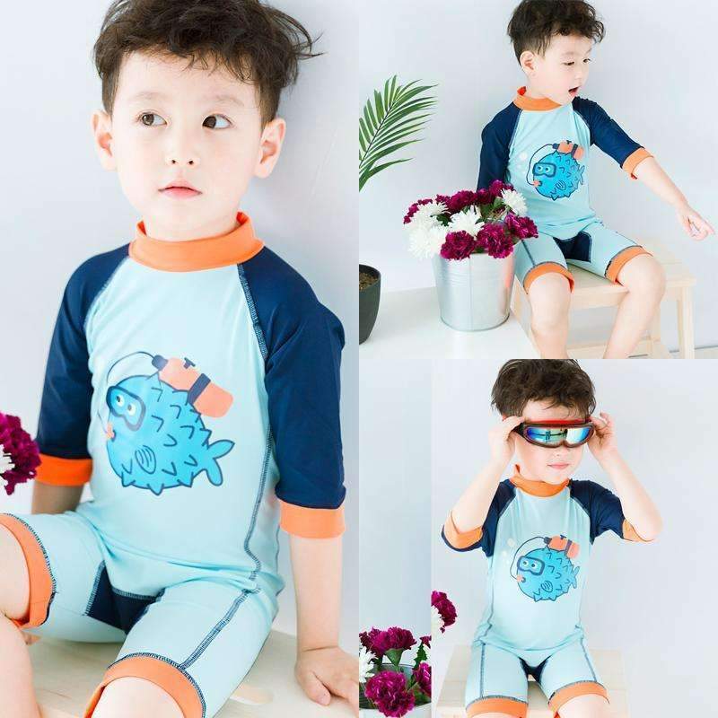 Baby Boys swimwear Sunblock Boys Long sleeve Hot Springs Swimwear kids Swimsuits Diving Surfing newborn Swimsuits with caps-80cm-JadeMoghul Inc.