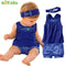 Baby clothes Fashion Blue baby suits Baby kerchief+ sleeveless dress+ gingham plaid pant New arrived free shipping baby clothes-Blue-6M-JadeMoghul Inc.