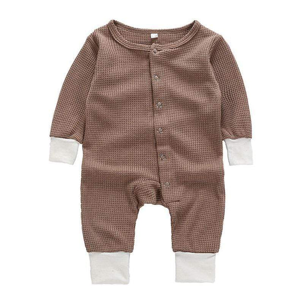 Baby Clothing Newborn Solid Color Comfortable Button Long Sleeves Jumpsuit TIY