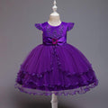 Baby Clothing Pretty Party Girl Pure Color Ruffle Sleeves Princess Dress TIY