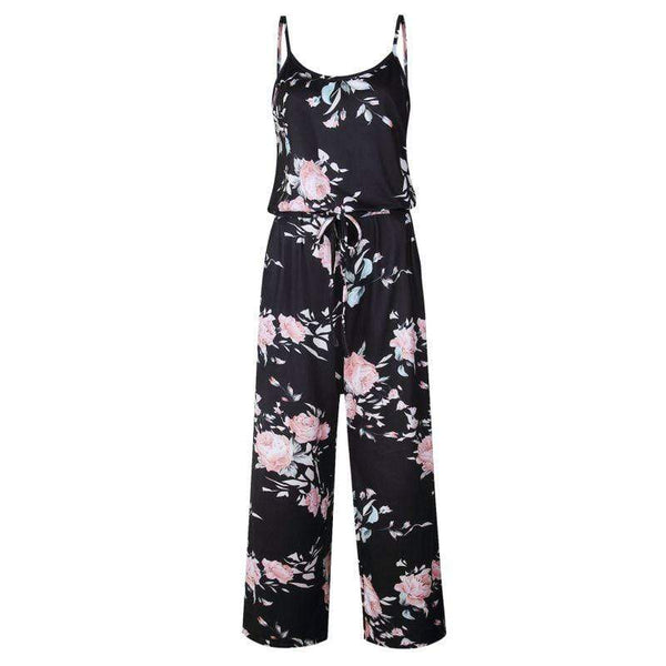 Baby Clothing Rose Print Spaghetti Strap Loose Pattern Casual Summer Jumpsuits TIY