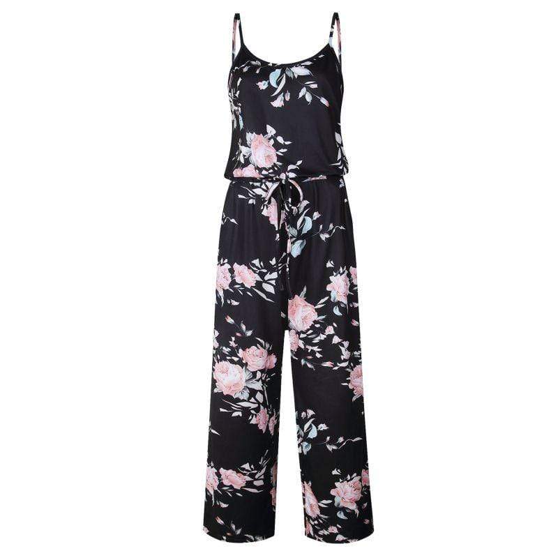 Baby Clothing Rose Print Spaghetti Strap Loose Pattern Casual Summer Jumpsuits TIY