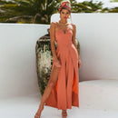 Baby Clothing Sexy Lady Strapless Solid Color Wide-leg Side-slit Vacation Jumpsuits TIY