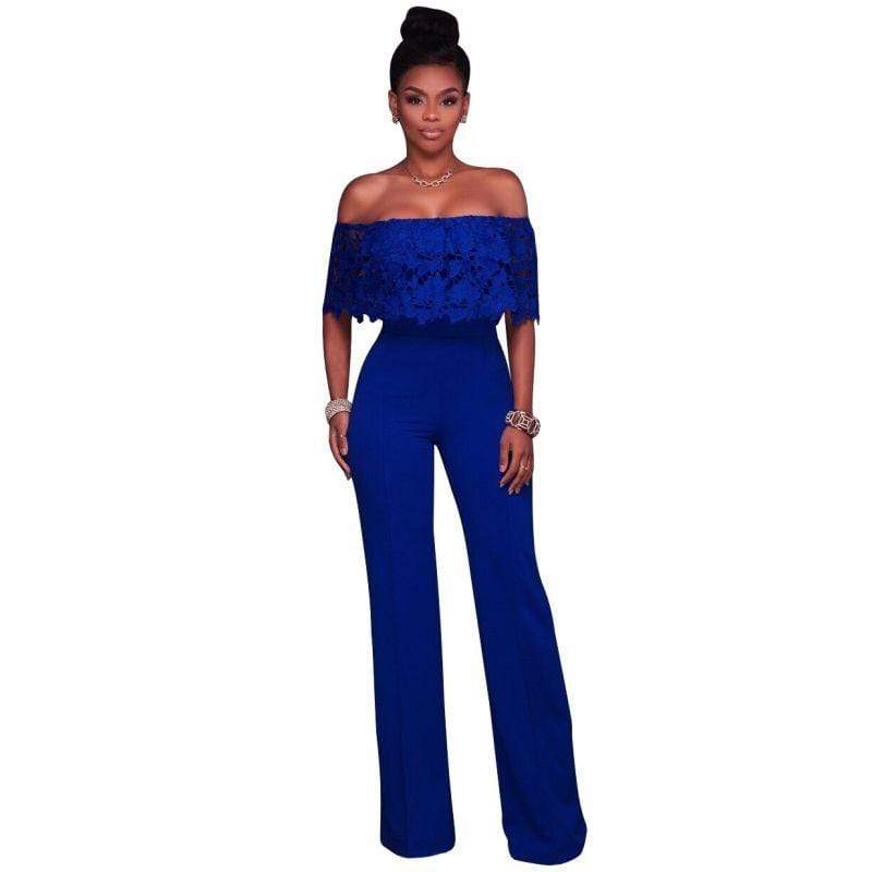 Baby Clothing Sexy Off-shoulder Design Women Solid Color Lace Portrait Jumpsuits TIY