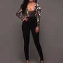 Baby Clothing Sexy V Neck Long-sleeve Patchwork Sequin Women Jumpsuits TIY