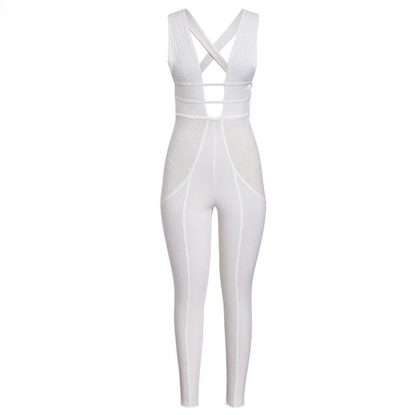 Baby Clothing Sexy Women Solid Color Rib-knit Pattern Cut Out Sleeveless Jumpsuits TIY