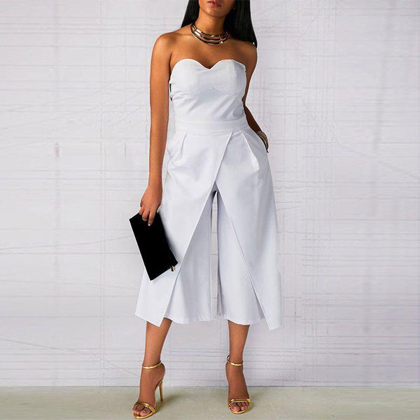Baby Clothing Sexy Women Strapless Plain Color Overlap Cropped Jumpsuits TIY