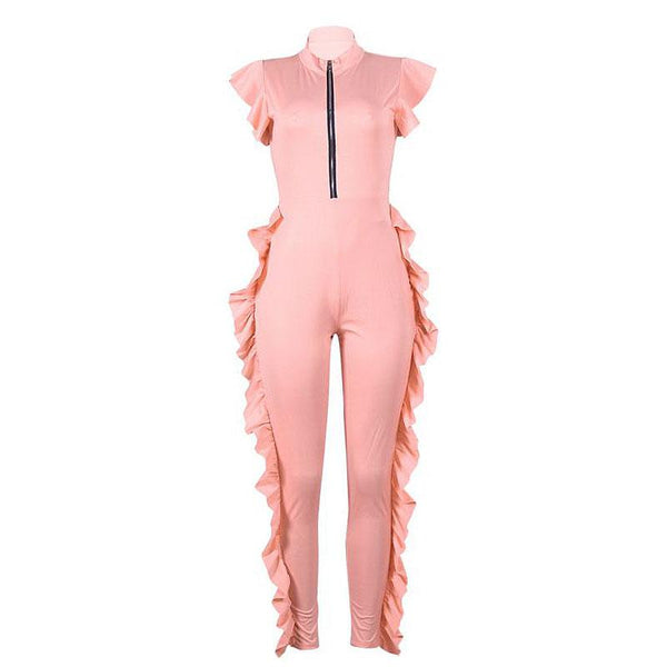 Baby Clothing Solid Color Creative Ruffled Design Women Zipper Pattern Jumpsuits TIY