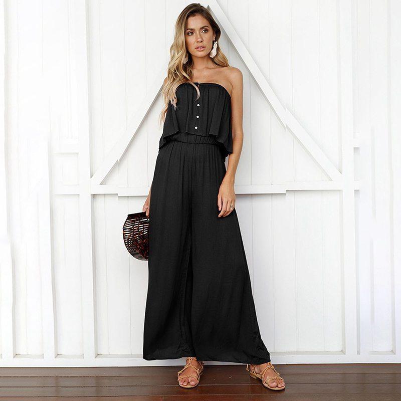 Baby Clothing Solid Color Loose Pattern Overlap Off-shoulder Wide-leg Jumpsuits TIY