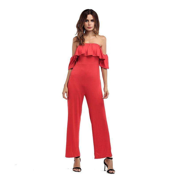Baby Clothing Solid Color Off-the-shoulder Ruffled Women Summer Jumpsuits TIY
