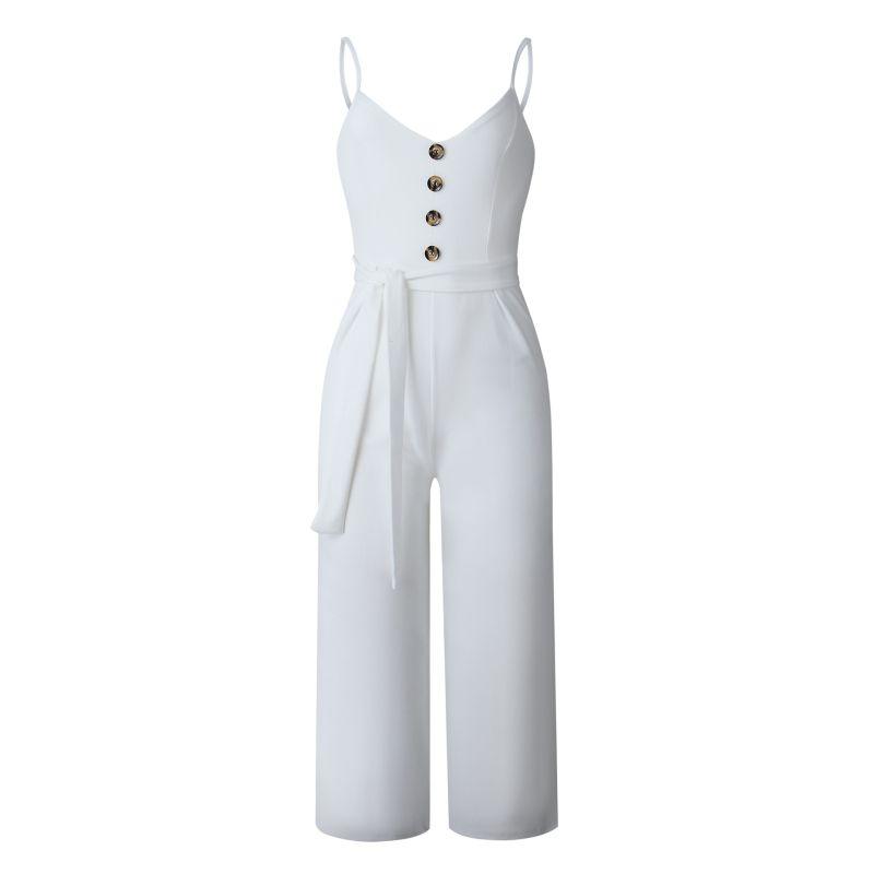 Baby Clothing Solid Color Sexy Women Spaghetti Strap Buttoned Sash Jumpsuits TIY