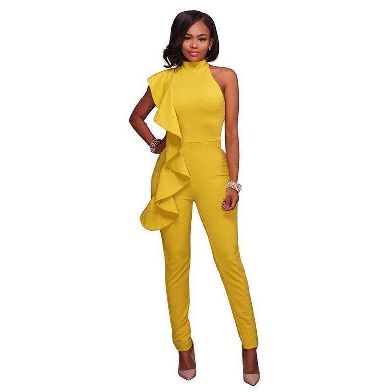 Baby Clothing Solid Color Sleeveless Asymmetric Ruffle Design Jumpsuits TIY