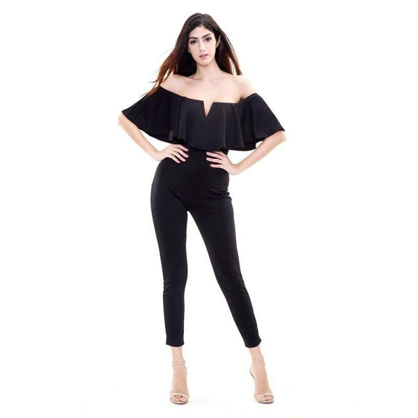 Baby Clothing Solid Color Sweet Ruffled Off-shoulder Cropped Tight Jumpsuits TIY