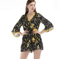 Summer Vacation Women Chiffon Fabric Flare Sleeves Rompers