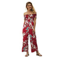 Sweet Lady Off-shoulder Design Floral Printed High-waisted Jumpsuits