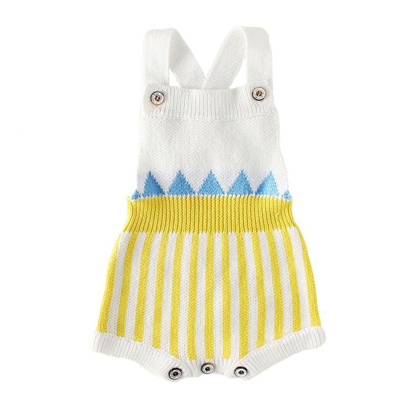 Trendy Newborn Cotton Patchwork Stripes Color Blocking Knitted Romper