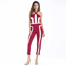 Unique Contrast Design Women Backless Halter Pattern Jumpsuits